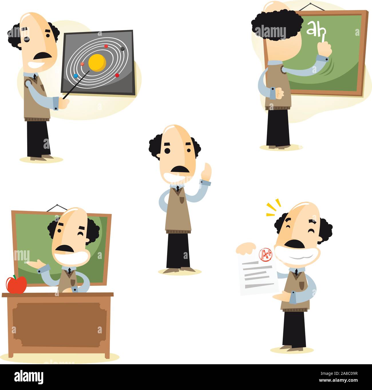 Primary and Secondary School Teacher Tutor set 1, vector illustration cartoon. Stock Vector