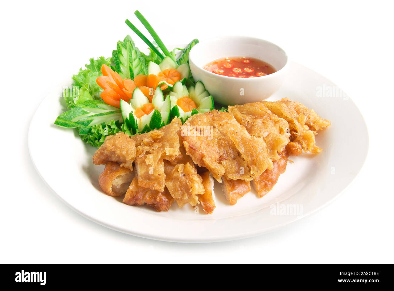 Hainanese crispy fried chicken without rice with soya sauce decorate