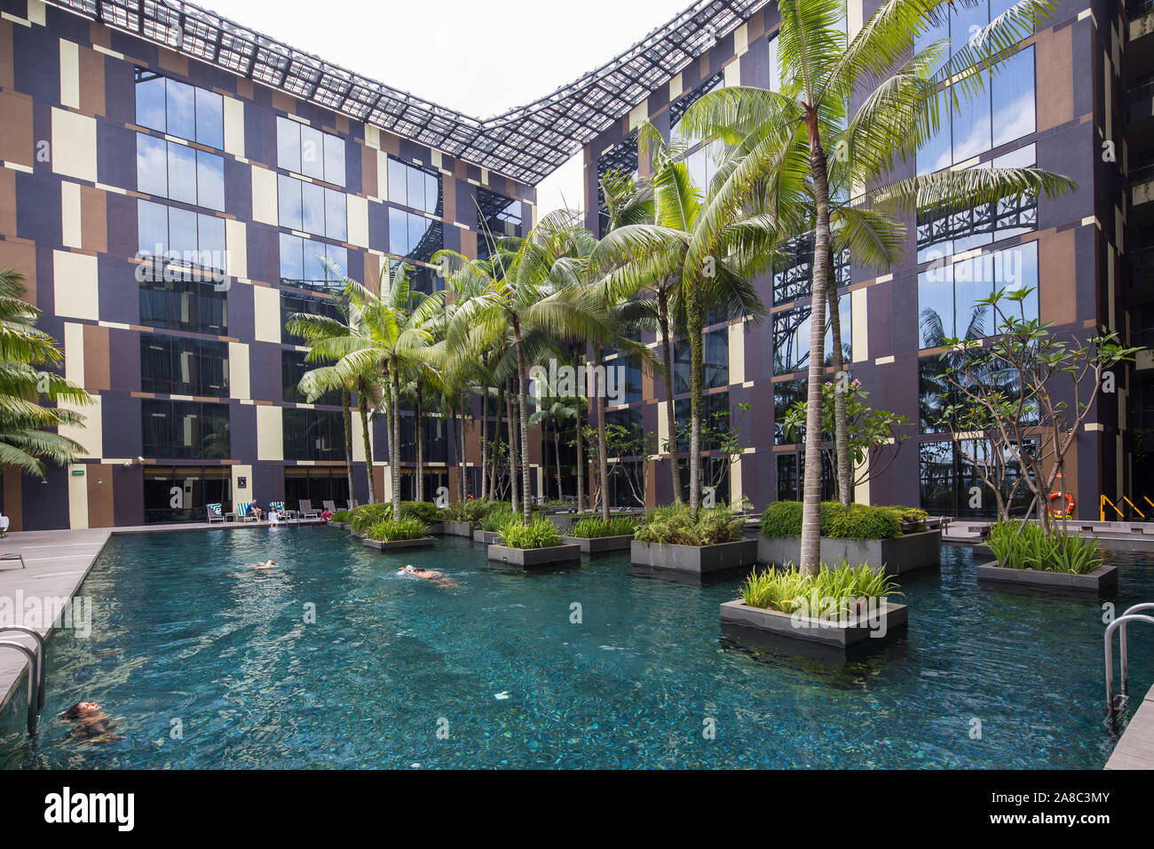 Common area of Crowne Plaza hotel premises in Changi Airport T3, Singapore Stock Photo