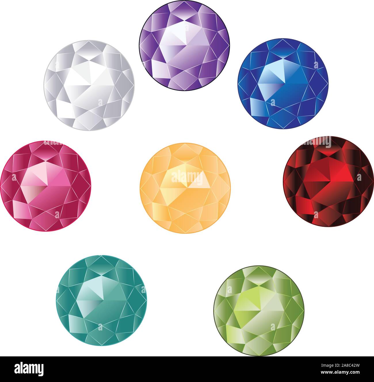 Precious different colors and shapes gemstones, crystals, diamonds collection Stock Vector Image