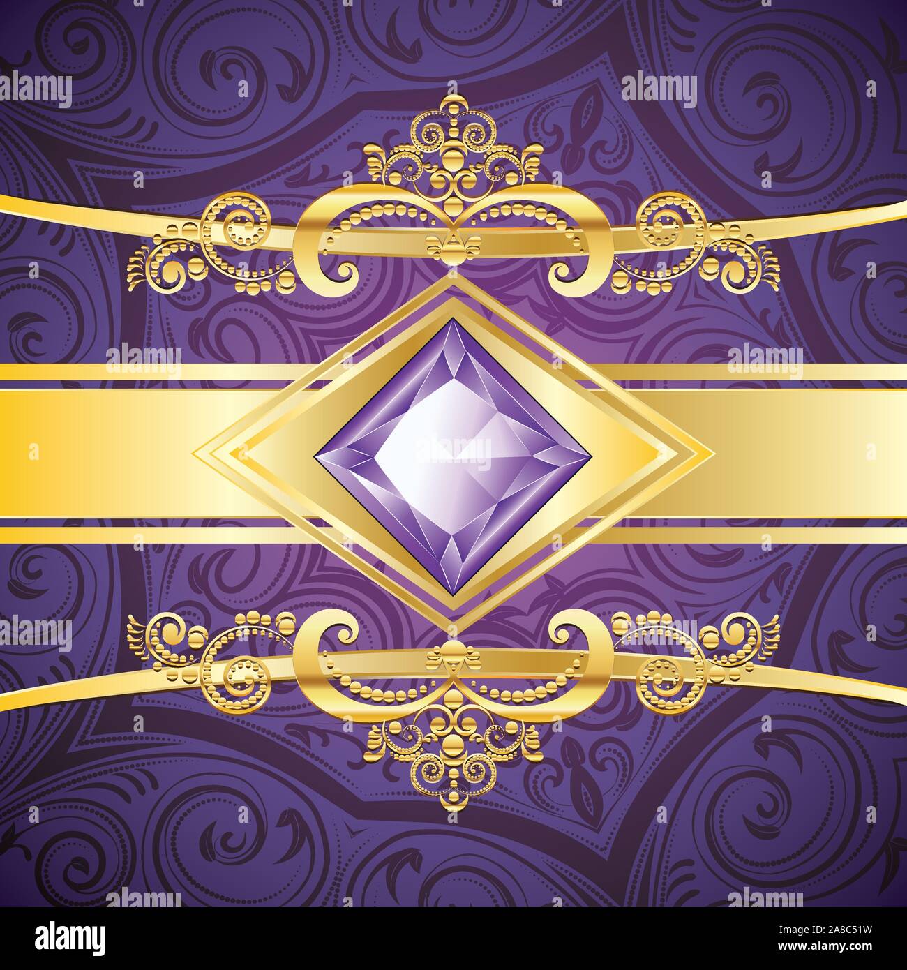 Floral decorated violet background with purple amethyst gemstone Stock ...
