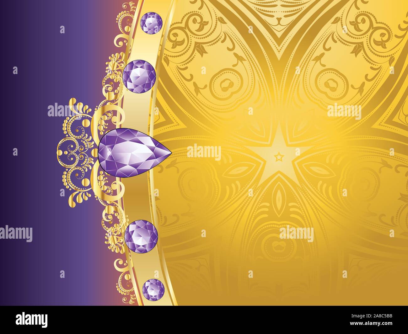 Floral decorated violet background with purple amethyst gemstone Stock ...