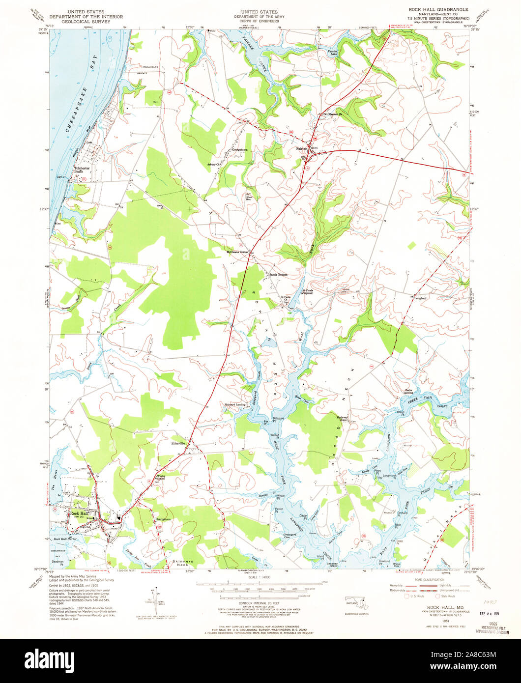 Rock Hall Md Map Usgs Topo Map Maryland Md Rock Hall 256794 1953 24000 Stock Photo - Alamy