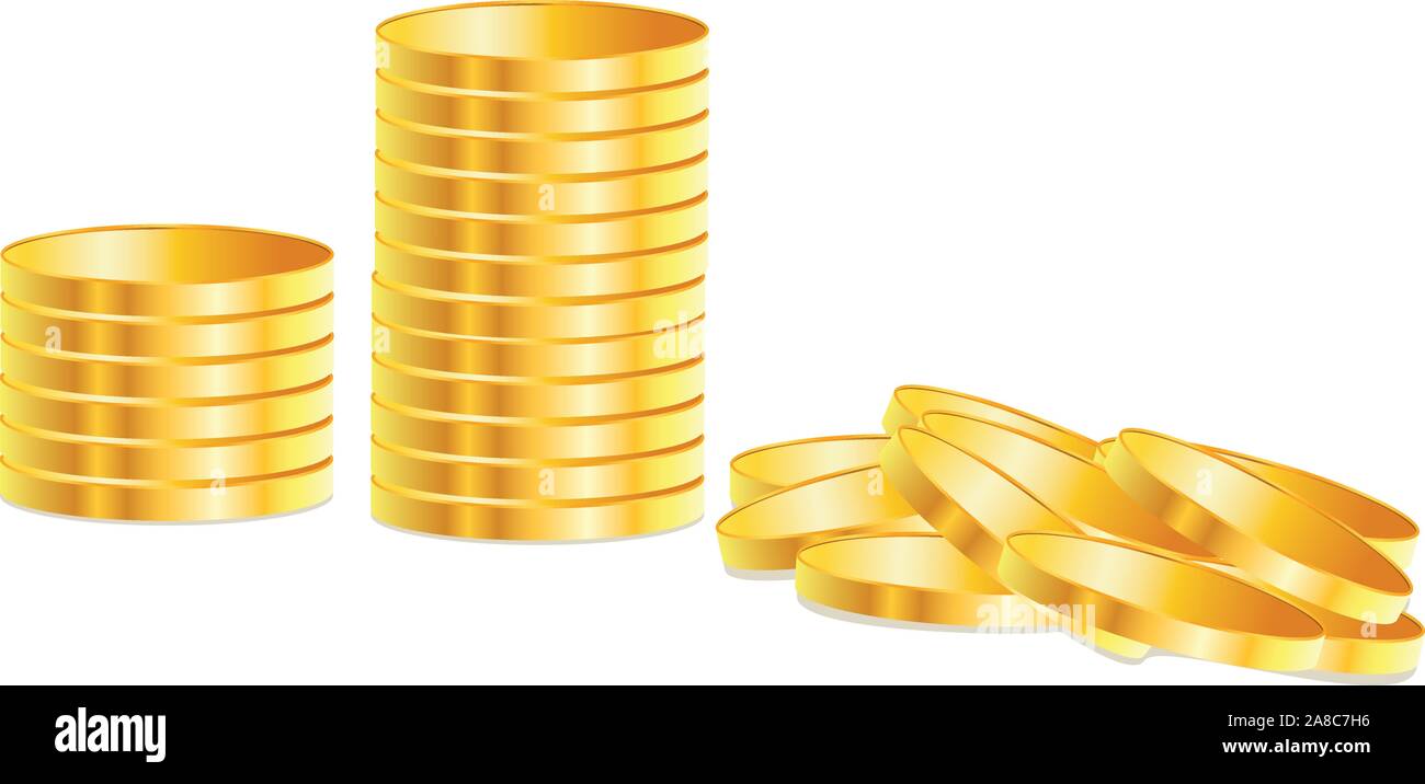 Illustration of piles of golden coins isolated on white background ...
