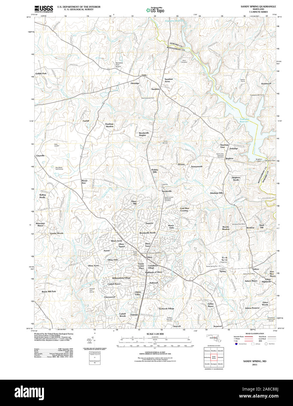 USGS TOPO Map Maryland MD Sandy Spring 20110624 TM Stock Photo