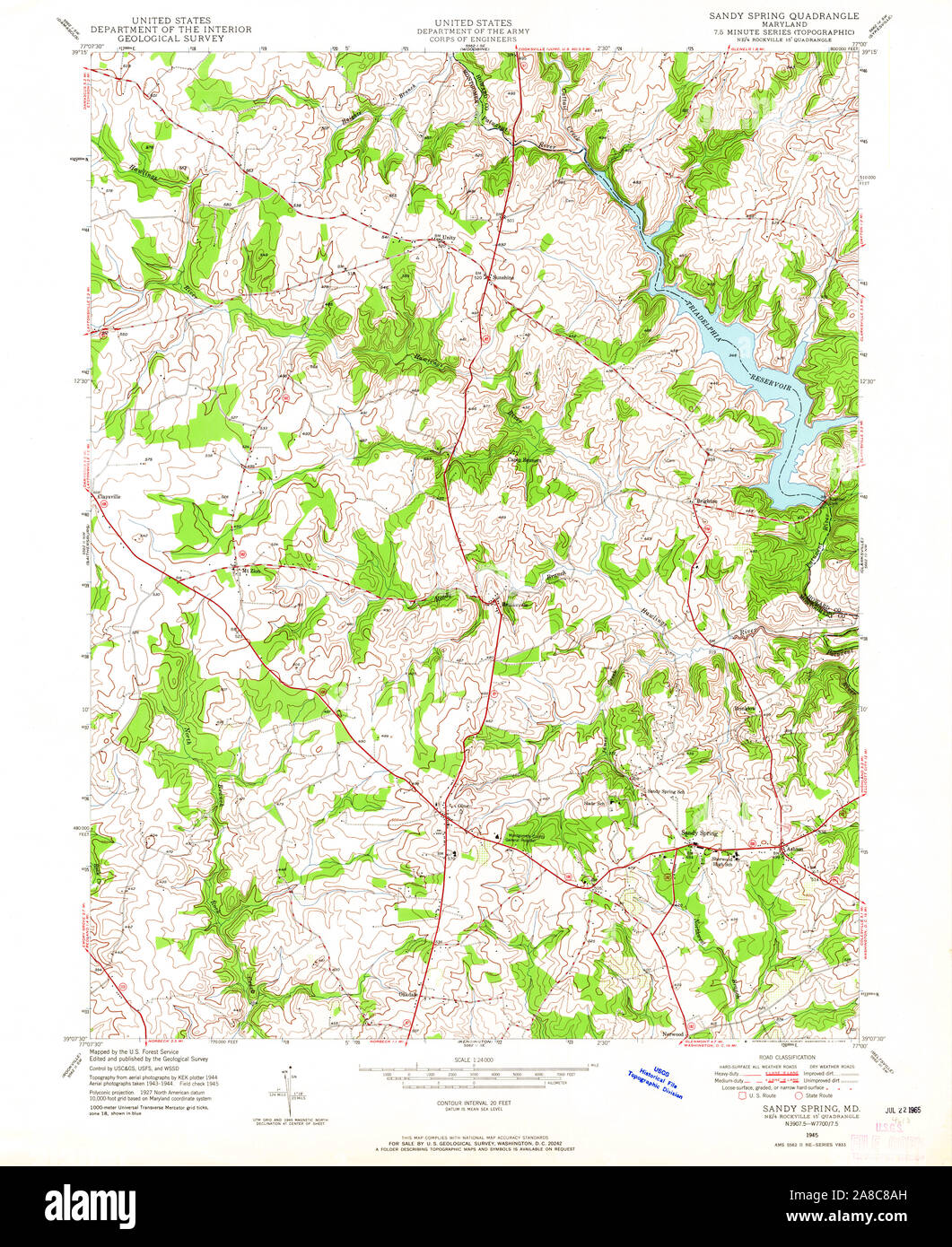 USGS TOPO Map Maryland MD Sandy Spring 256821 1945 24000 Stock Photo