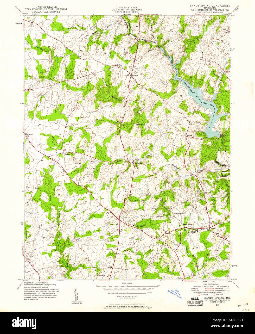 USGS TOPO Map Maryland MD Sandy Spring 256822 1945 24000 Stock Photo