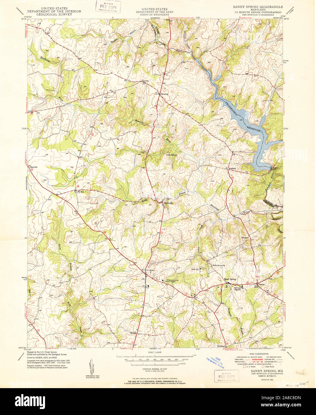 USGS TOPO Map Maryland MD Sandy Spring 256823 1950 24000 Stock Photo