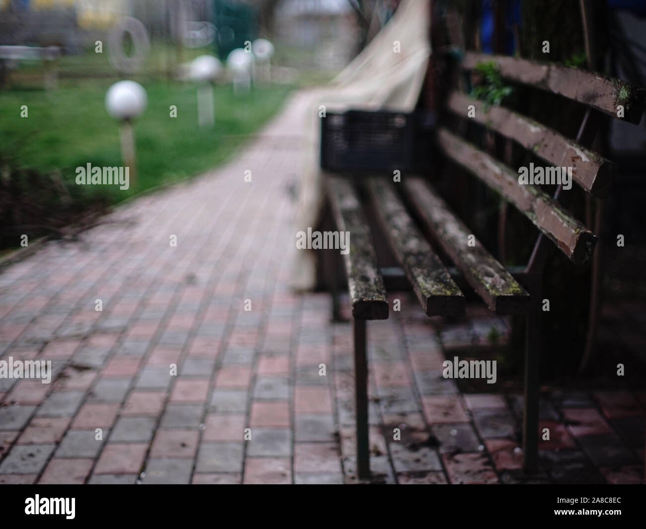 Old Retro Wooden Bench With Peeling Paint Stock Photo 332184340