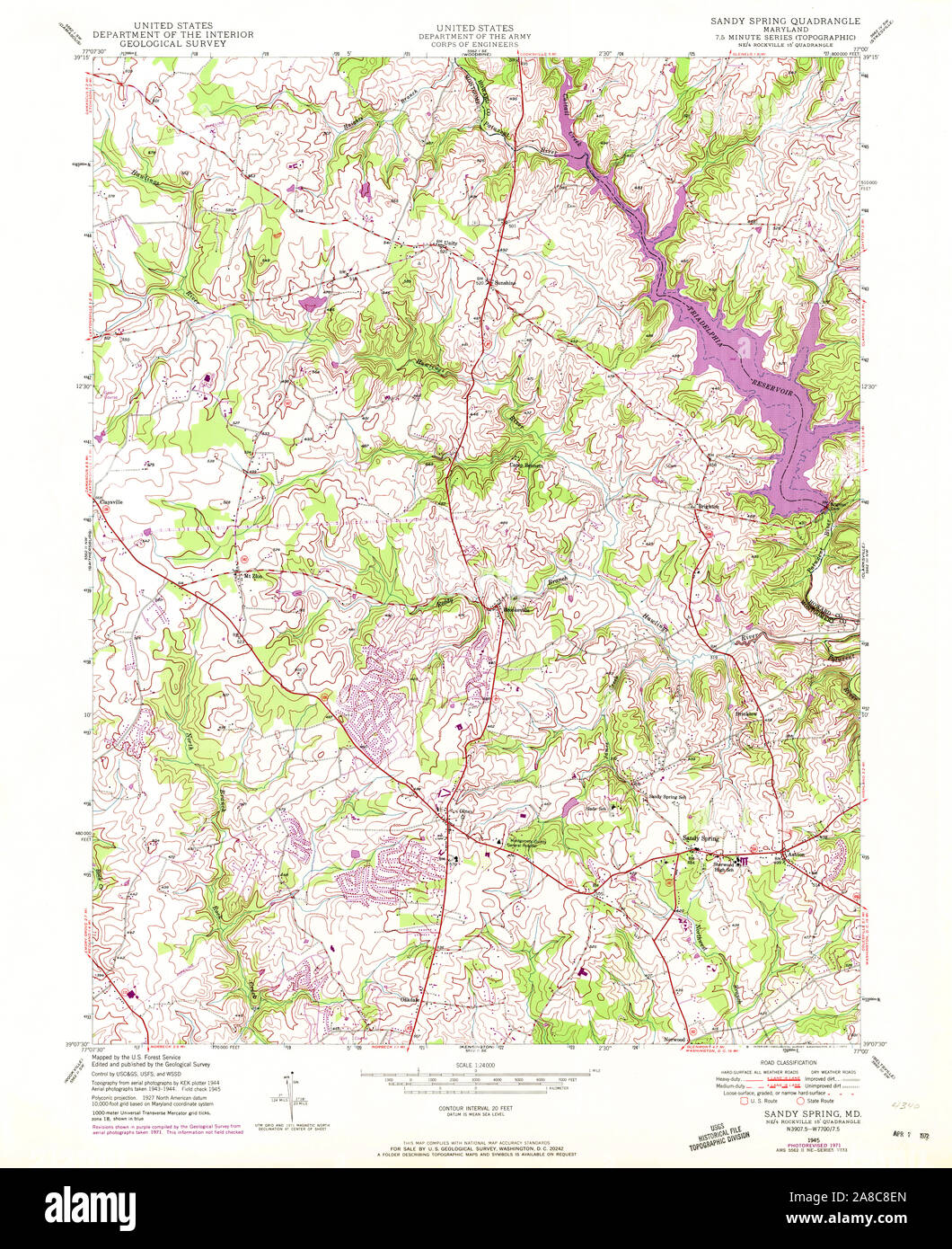 USGS TOPO Map Maryland MD Sandy Spring 256824 1945 24000 Stock Photo