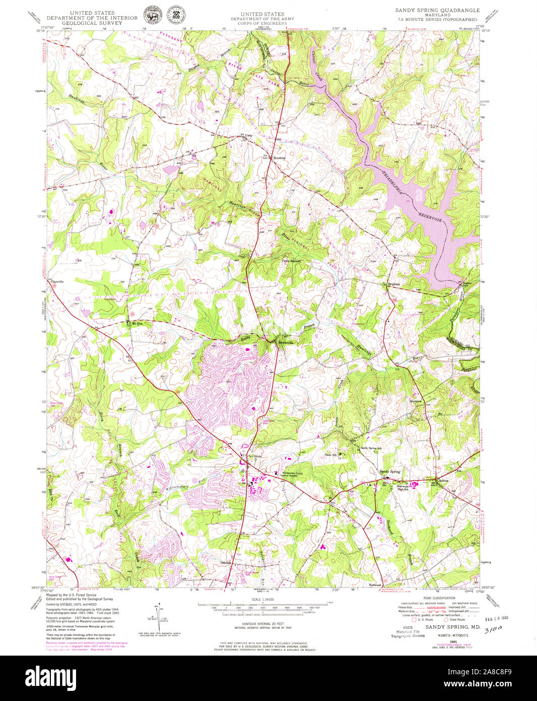 USGS TOPO Map Maryland MD Sandy Spring 256825 1945 24000 Stock Photo