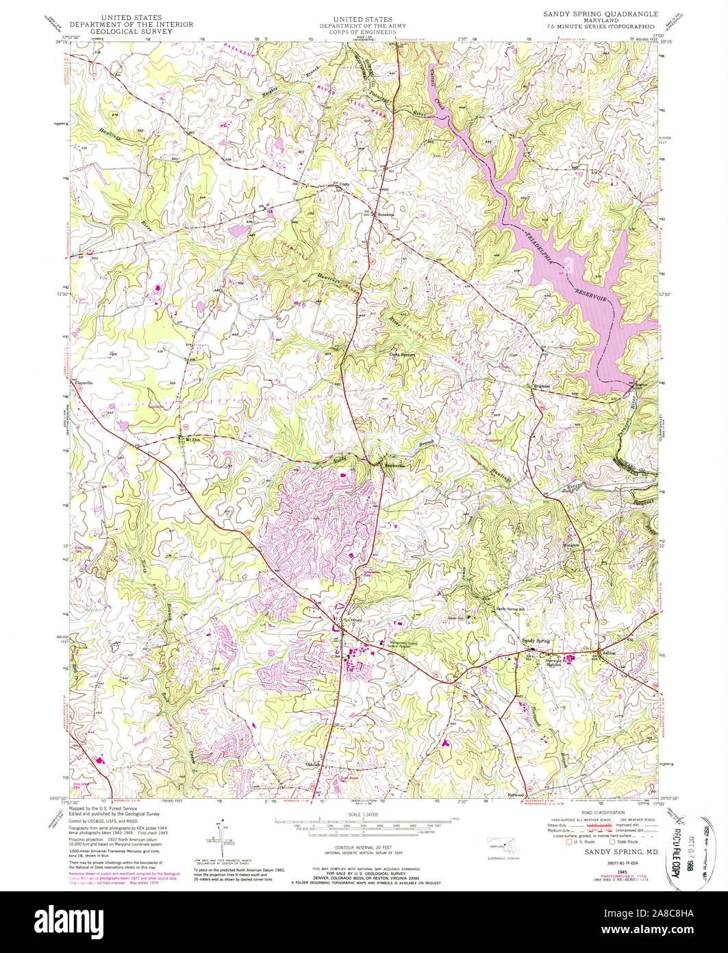 USGS TOPO Map Maryland MD Sandy Spring 256826 1945 24000 Stock Photo