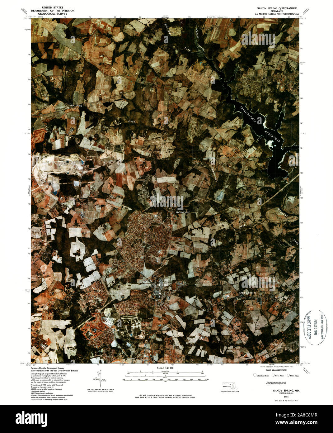 USGS TOPO Map Maryland MD Sandy Spring 256827 1981 24000 Stock Photo