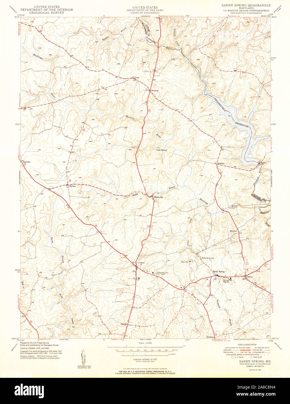 USGS TOPO Map Maryland MD Sandy Spring 461484 1950 24000 Stock Photo