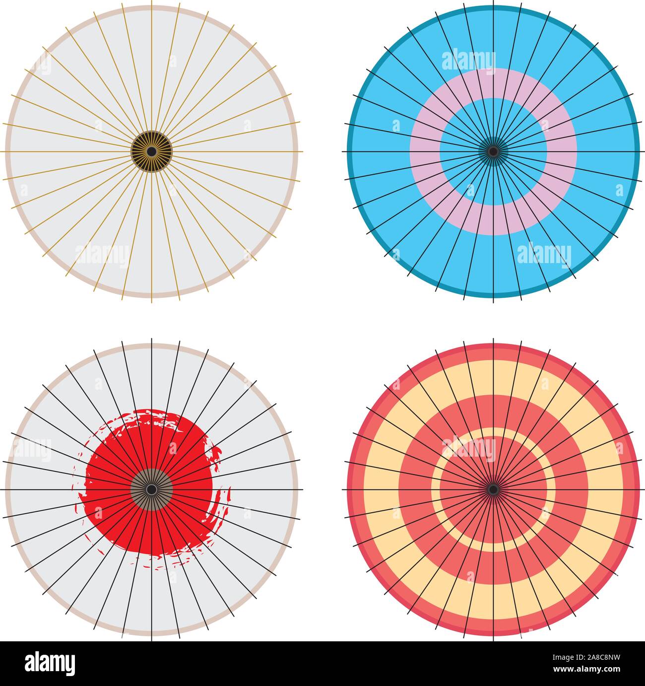Collection of decorative oriental umbrella on white background Stock ...