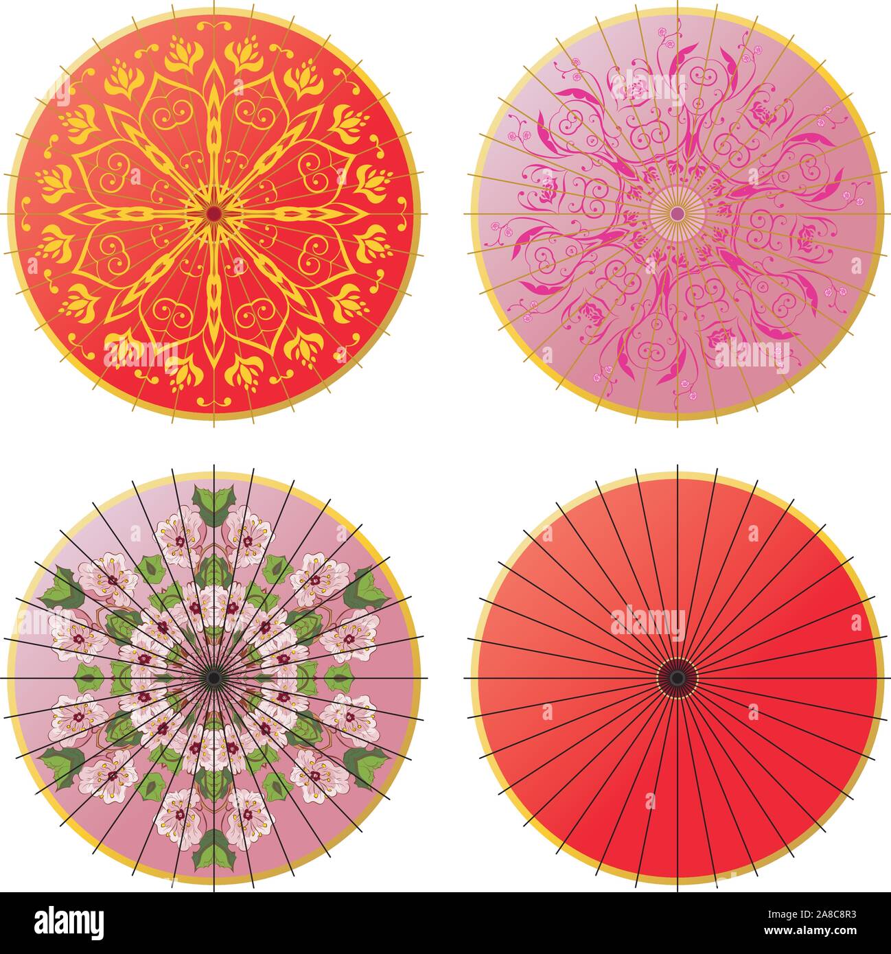 Collection of decorative oriental umbrella on white background Stock ...