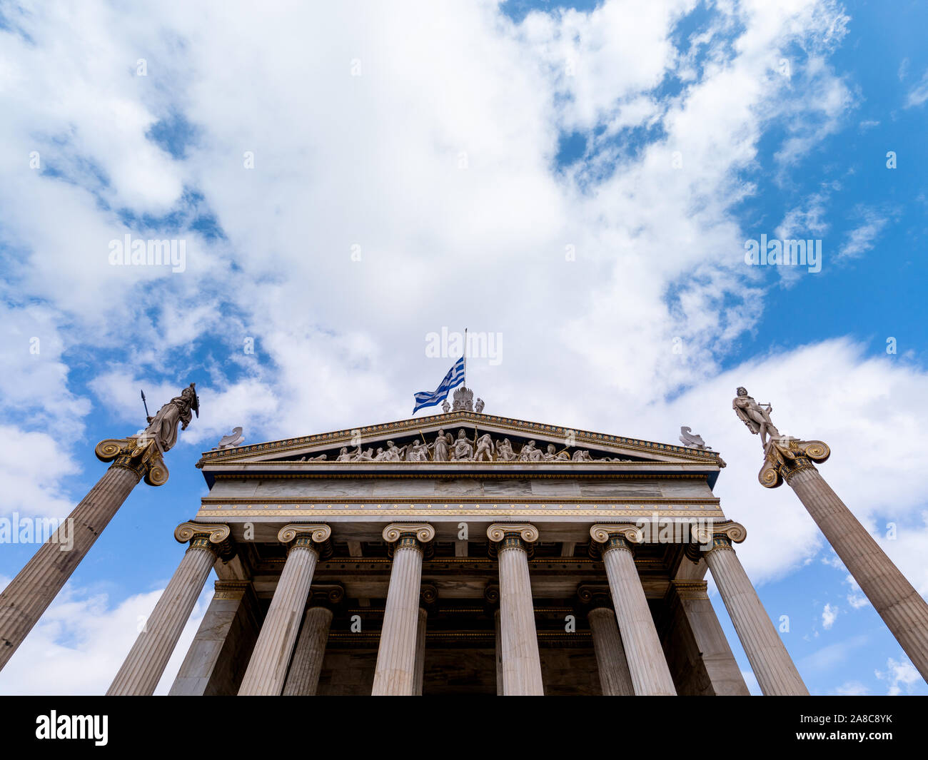 Neoclassical building of Greek Academy of Sciences and Arts built in 1859. Stock Photo