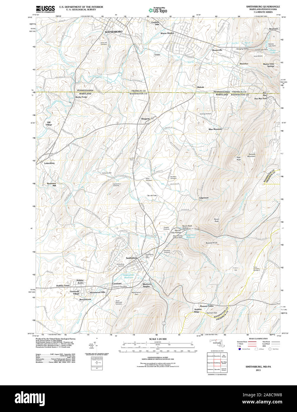 USGS TOPO Map Maryland MD Smithsburg 20110706 TM Stock Photo