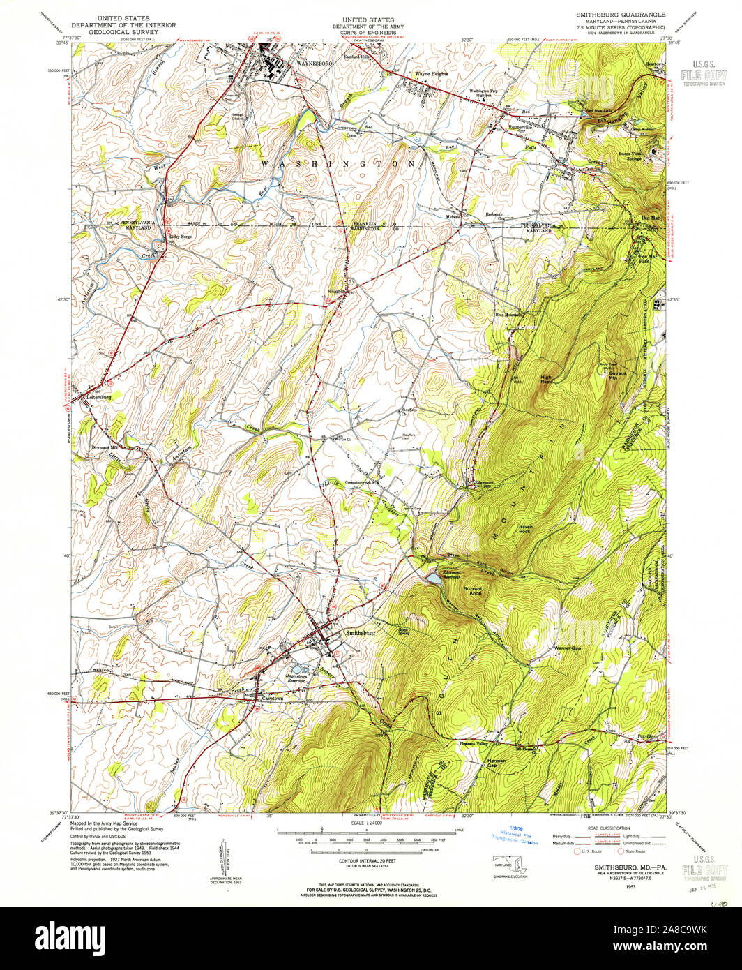 USGS TOPO Map Maryland MD Smithsburg 256856 1953 24000 Stock Photo