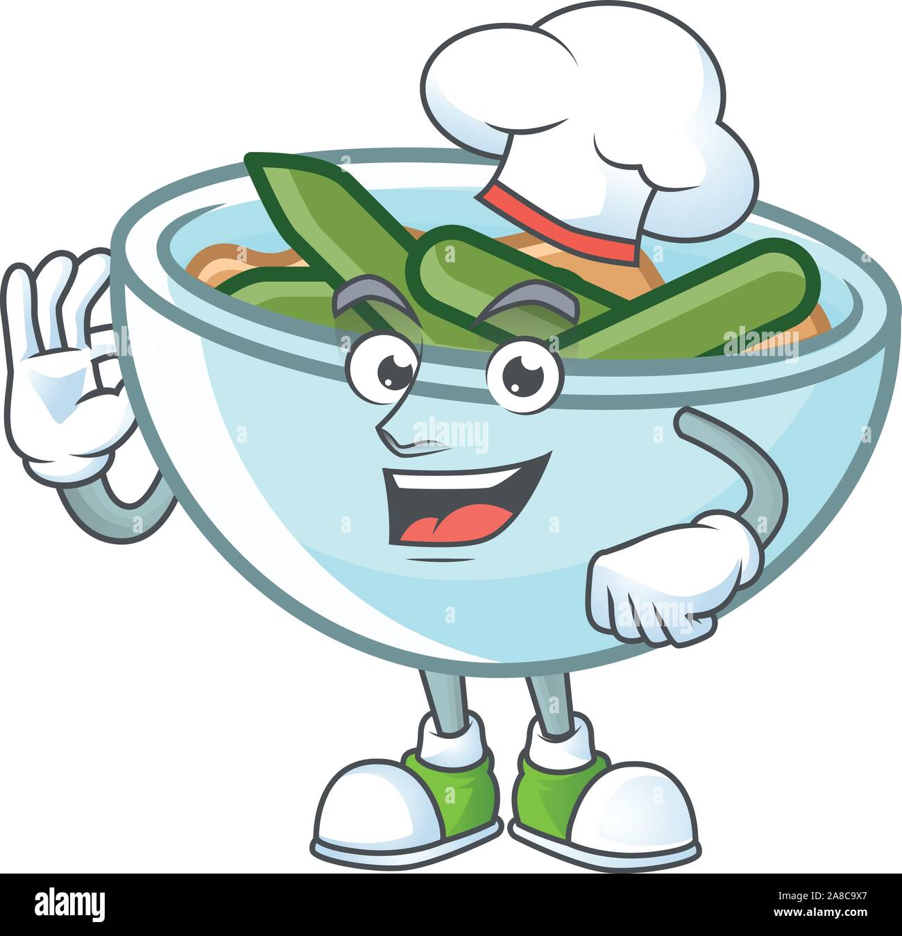 Cartoon green beans casserole in chef character Stock Vector Image