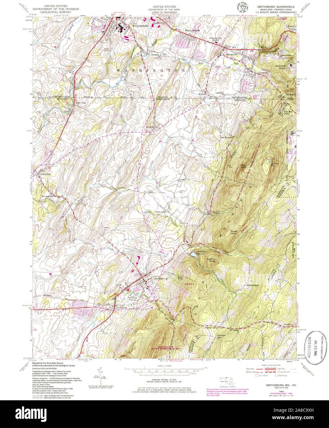 USGS TOPO Map Maryland MD Smithsburg 256858 1953 24000 Stock Photo
