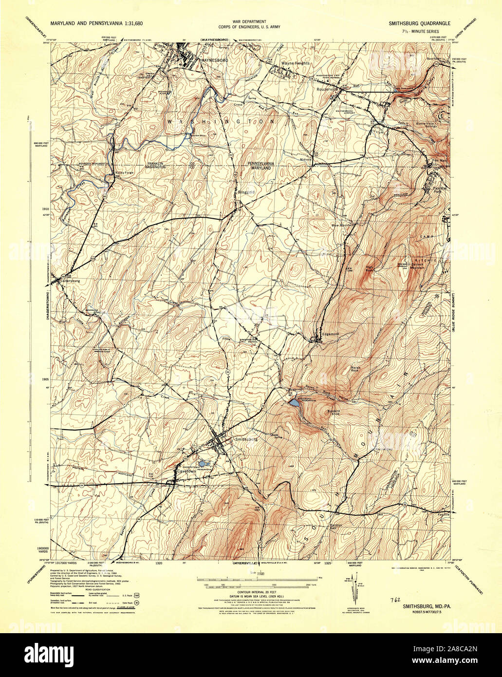 USGS TOPO Map Maryland MD Smithsburg 257212 1944 31680 Stock Photo
