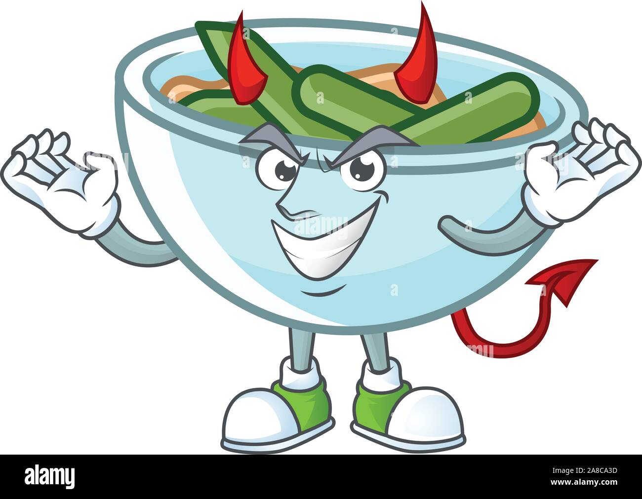 Green beans casserole on white background with devil mascot Stock ...