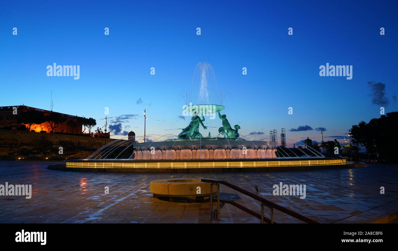 The Triton fountain, in La Valletta, Malta Stock Photo