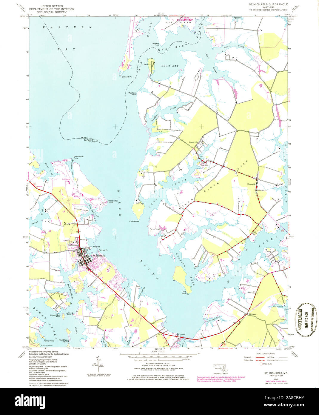 Map Of St Michaels Md Usgs Topo Map Maryland Md St Michaels 256889 1942 24000 Stock Photo - Alamy