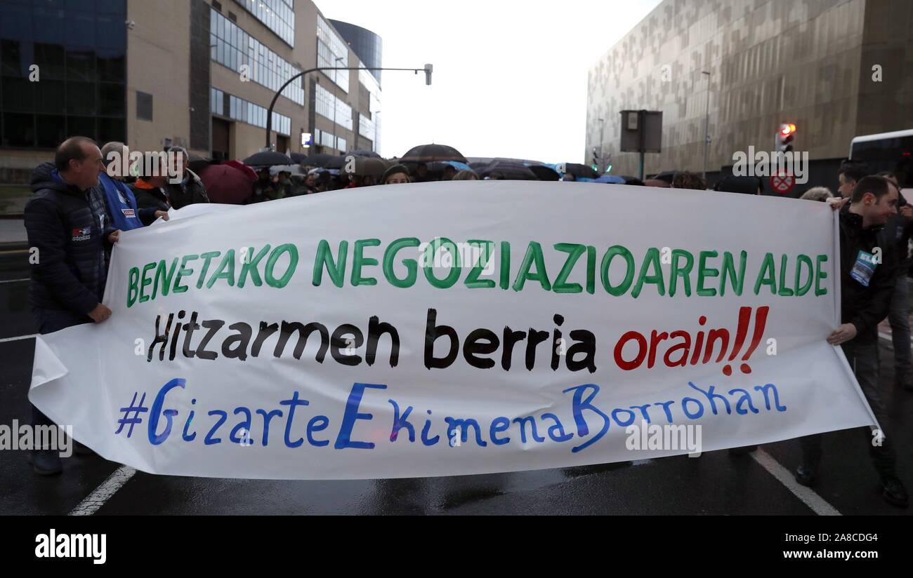 Academy Schools Workers Hold A Banner That Reads In Basque In