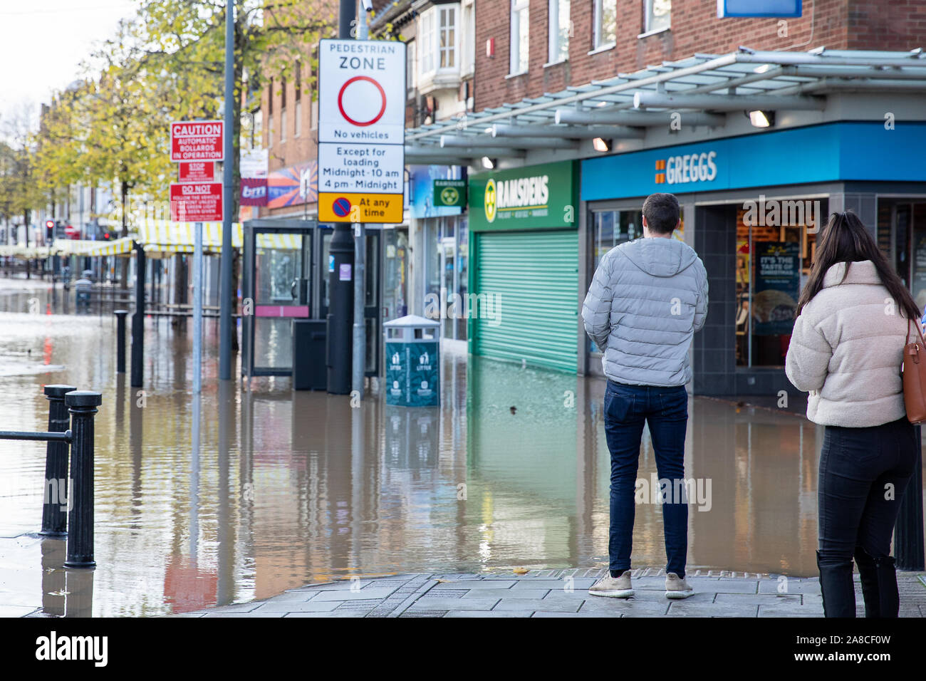 Worksop, UK. 8th November 2019. Flooding in Worksop, UK, following heavy rain which caused the River Ryton to burst it's banks. Credit: Andy Gallagher/Alamy Live News Stock Photo