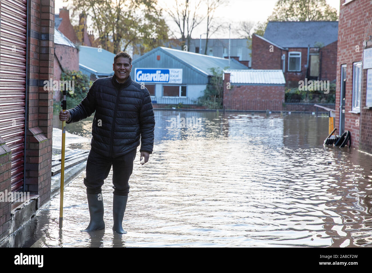 Worksop, UK. 8th November 2019. Flooding in Worksop, UK, following heavy rain which caused the River Ryton to burst it's banks. Credit: Andy Gallagher/Alamy Live News Stock Photo