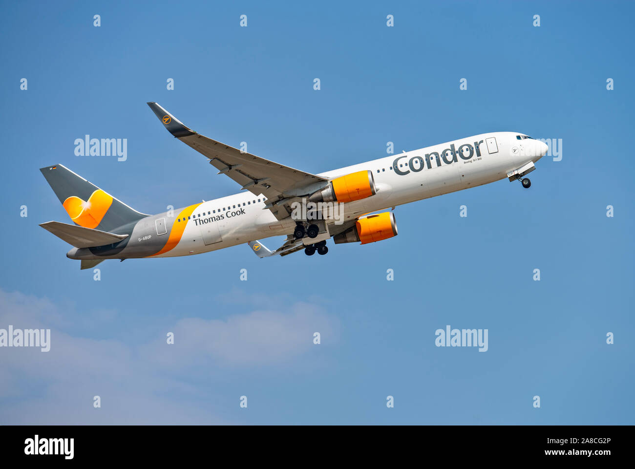Frankfurt, Hesse/Germany - July 23 2019Condor aircraft (Boeing 767-300 - D-ABUP) taking off from Frankfurt Airport Stock Photo