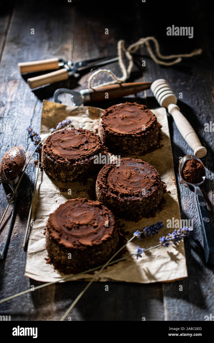 Sweet chocolate mini cake. Delicious food and healthy dessert Stock Photo