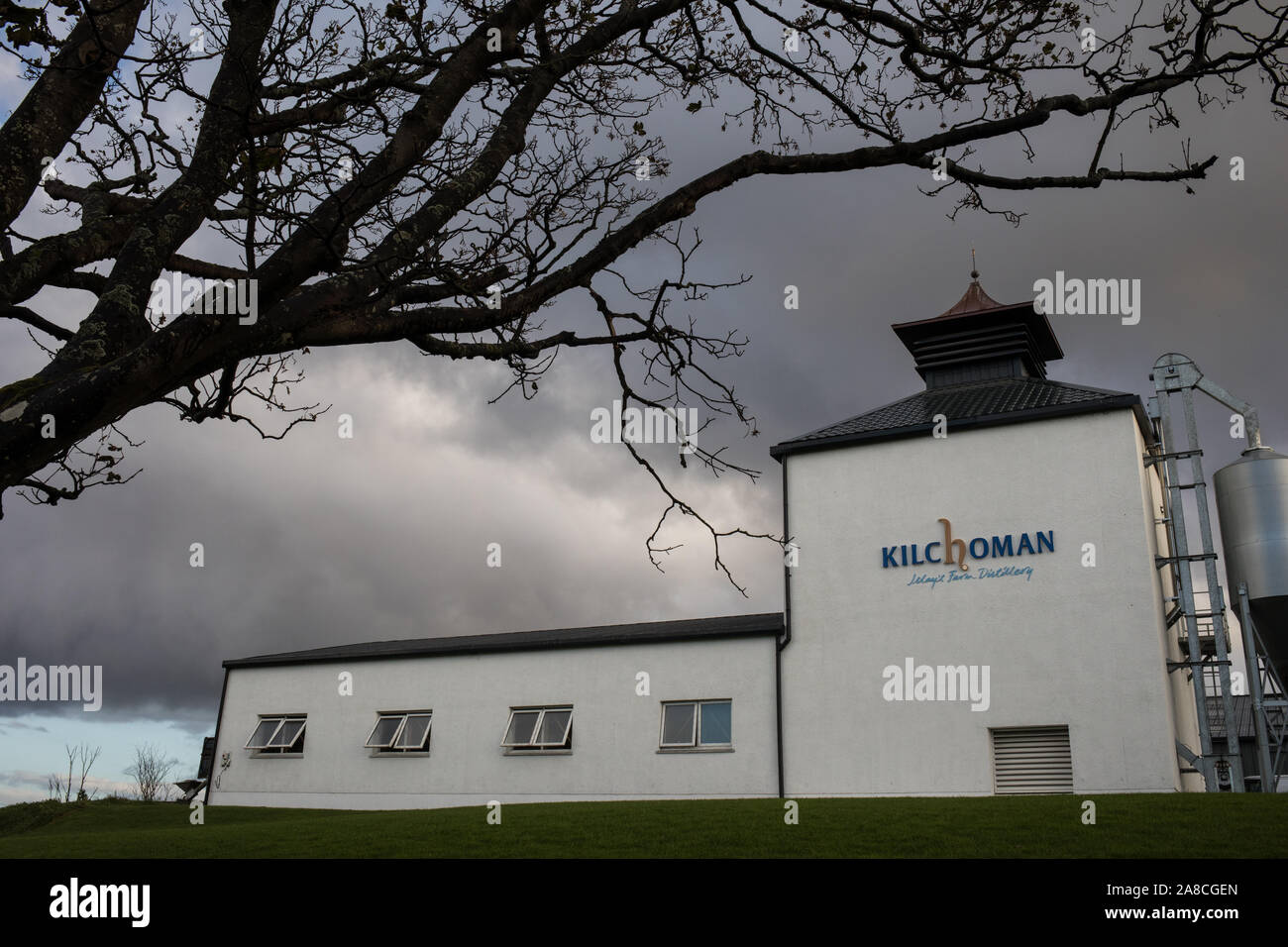 Kilchoman single malt whisky distillery markets itself as Islay's only farm distillery, on Islay, Scotland, 16 October 2019. Stock Photo