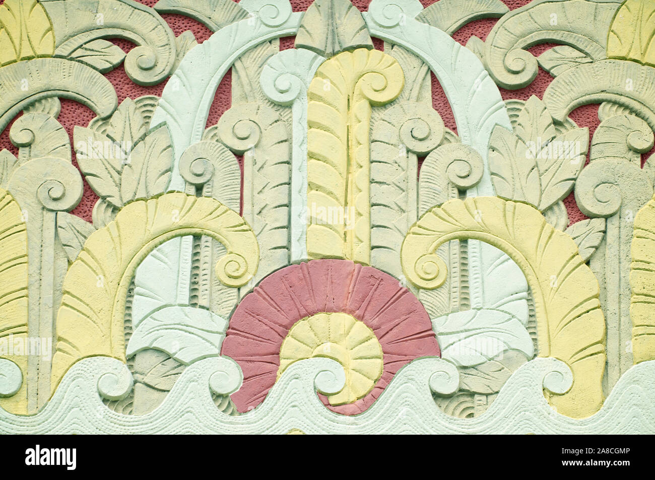 Art Deco tropical pattern with stylized palm trees and waves in pastel  colors from the 1930s in tropical sunshine in Miami Beach, Florida, USA  Stock Photo - Alamy