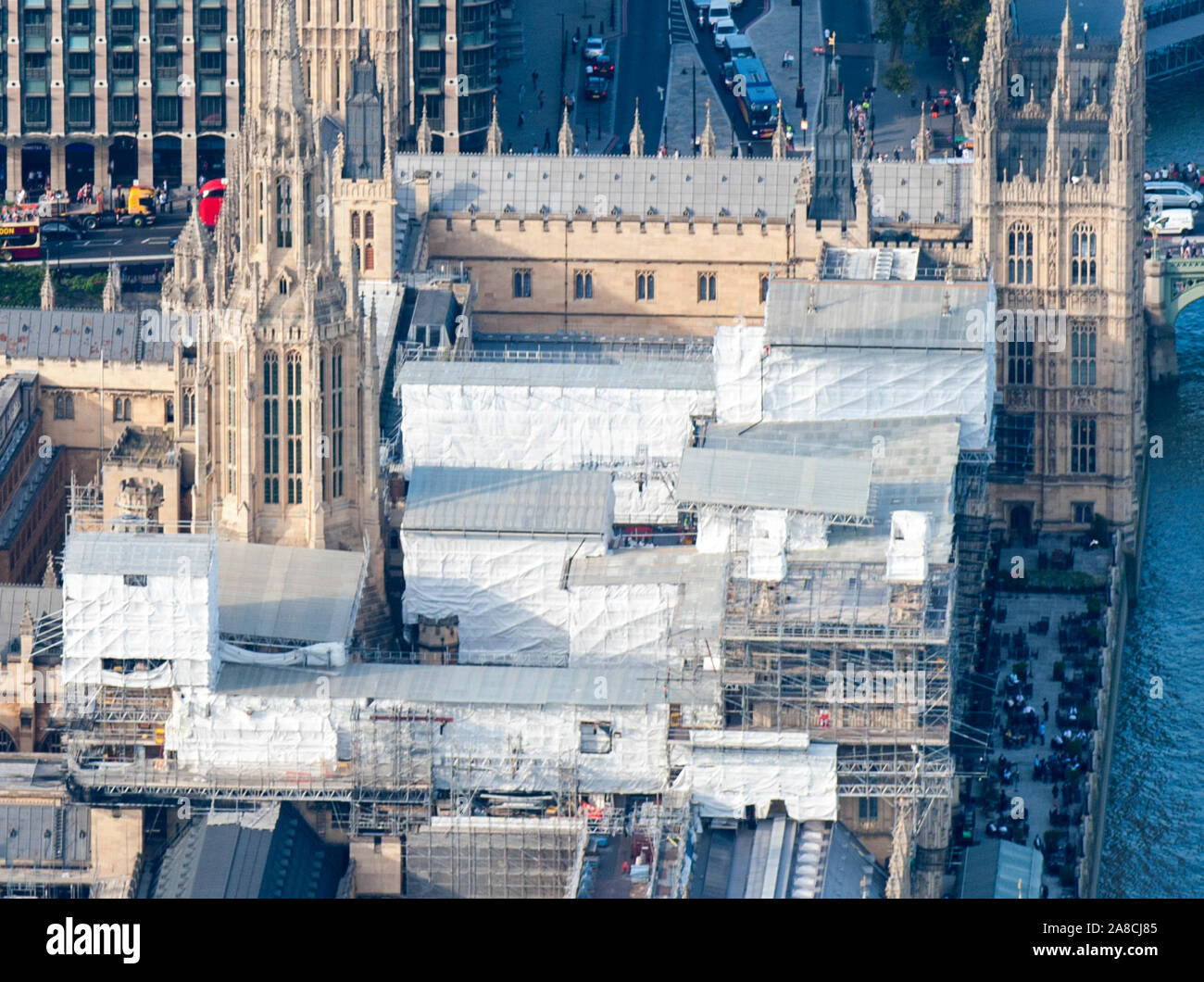 Work has begun on the 6 billion pound restoration and repair project on Houses of Parliament. The Joint Committee on the Palace of Essential renovations  is forecast to take eight years to complete.  15/09/2016 Stock Photo