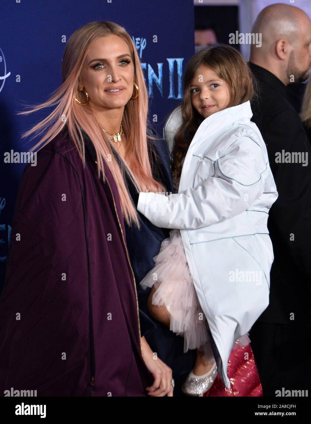 Los Angeles, United States. 07th Nov, 2019. Ashlee Simpson and her daughter Jagger Snow Ross attend the premiere of the animated musical comedy 'Frozen II' premiere at the Dolby Theatre in the Hollywood section of Los Angeles on Thursday, November 7, 2019. Storyline: Anna, Elsa, Kristoff, Olaf and Sven leave Arendelle to travel to an ancient, autumn-bound forest of an enchanted land. They set out to find the origin of Elsa's powers in order to save their kingdom. Photo by Jim Ruymen/UPI Credit: UPI/Alamy Live News Stock Photo