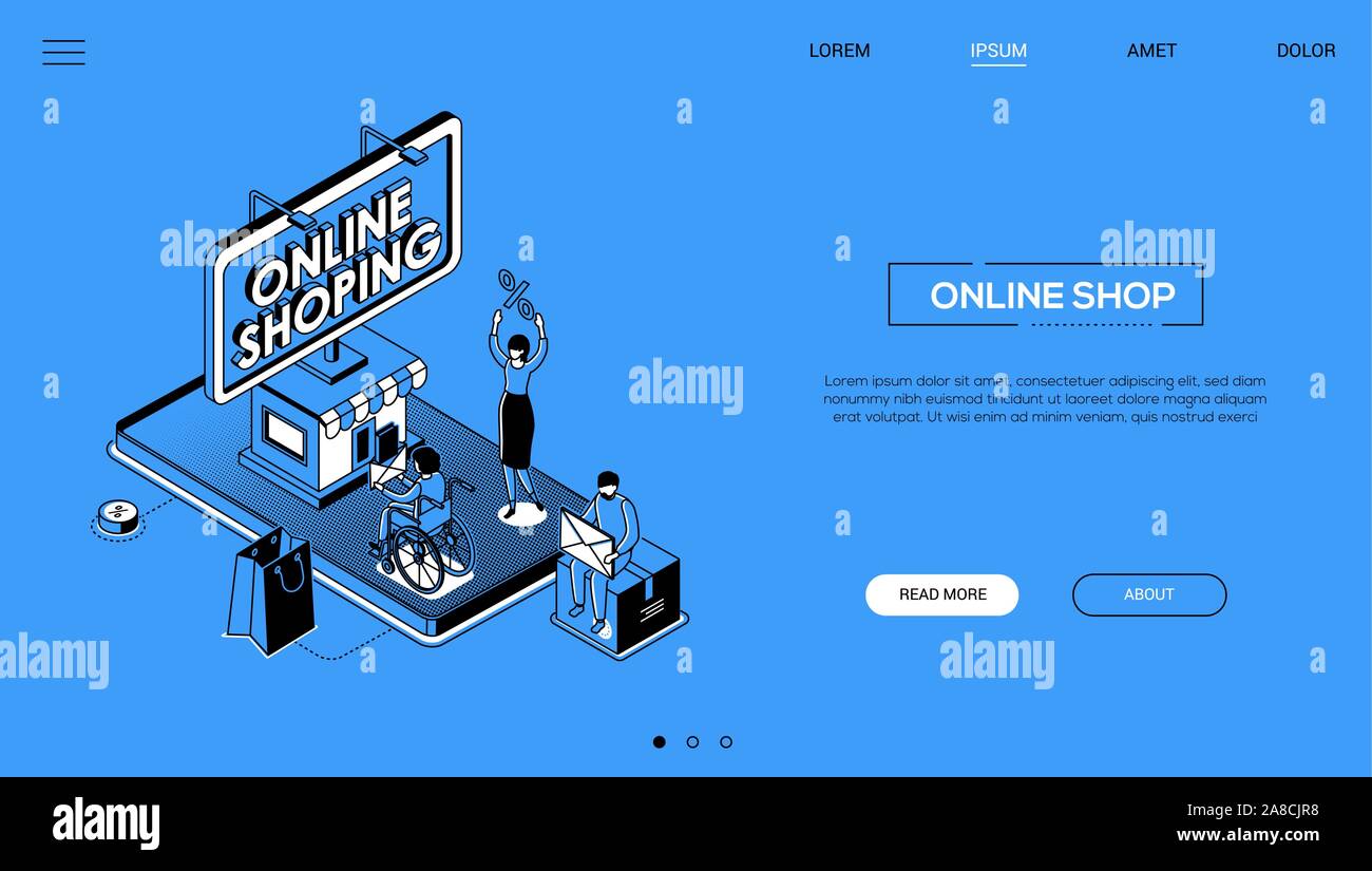 Online shopping - line design style isometric web banner Stock Vector ...