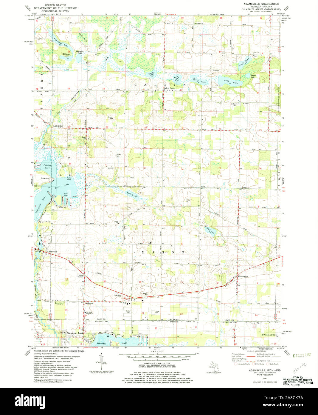 USGS TOPO Map Michigan MI Adamsville 275476 1981 24000 Stock Photo
