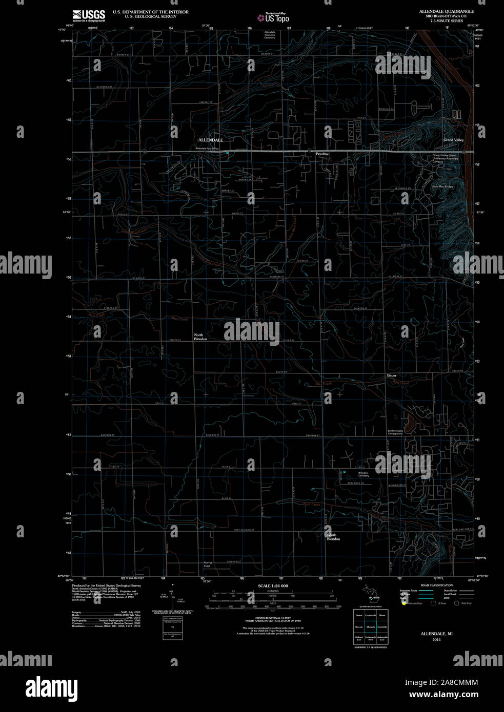 Usgs Topo Map Michigan Mi Allendale 20110913 Tm Inverted 2A8CMMM 