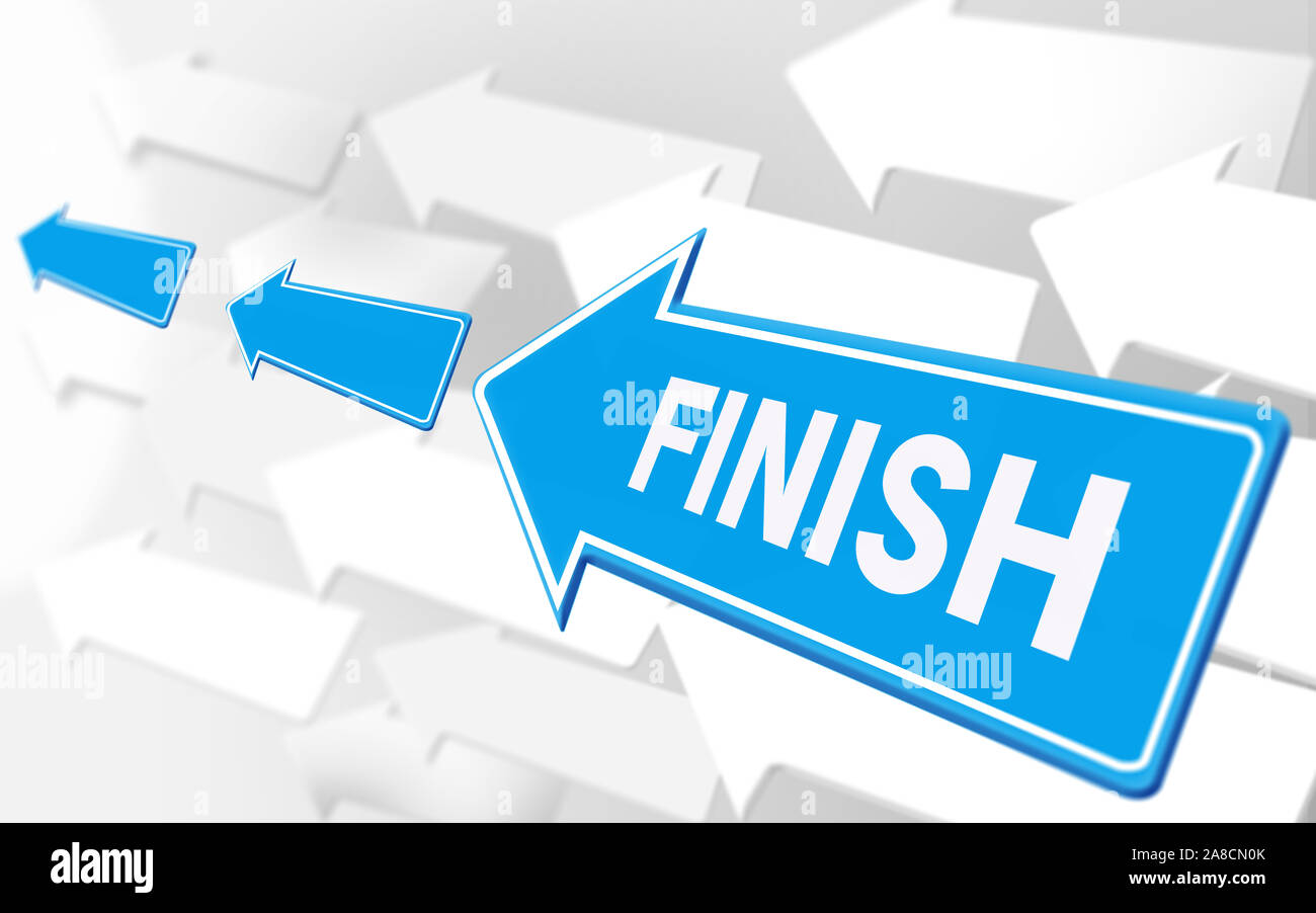 Finish text on a 3D highway road sign other white and gray empty road ...