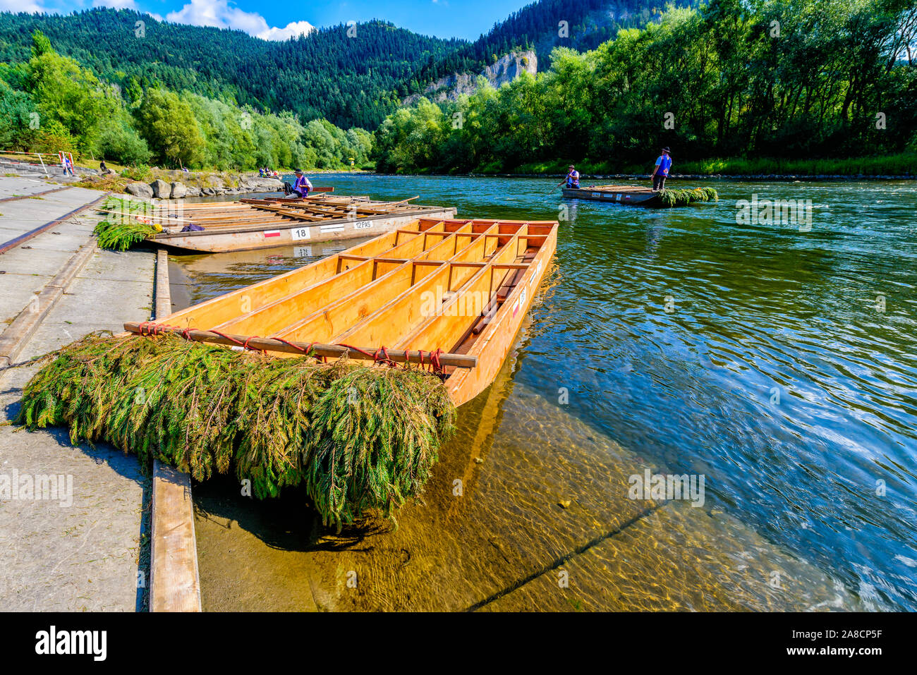 Polish Rivere Raft Sromowce Nizne, Poland - August 26, 2015; Traditional rafting on the ...