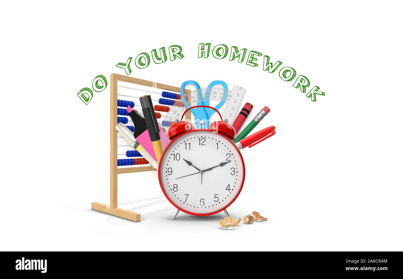 Do Your Homework Text Doodle With School Stationaries On Isolated White Background High Resolution Image For All Your Crop Needs For Your Design 3d Stock Photo Alamy
