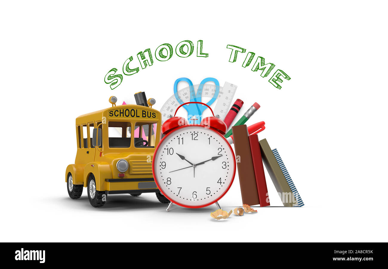 School Time text doodle with school stationaries on isolated white  background. High resolution image for all your crop needs for your design.  3D Rende Stock Photo - Alamy
