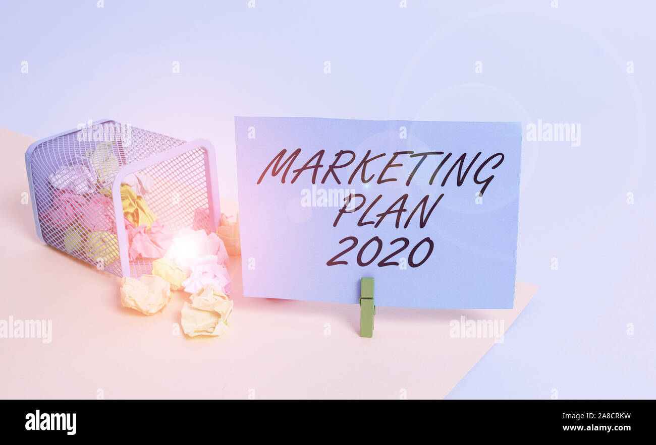 Writing note showing Marketing Plan 2020. Business concept for schedule ...