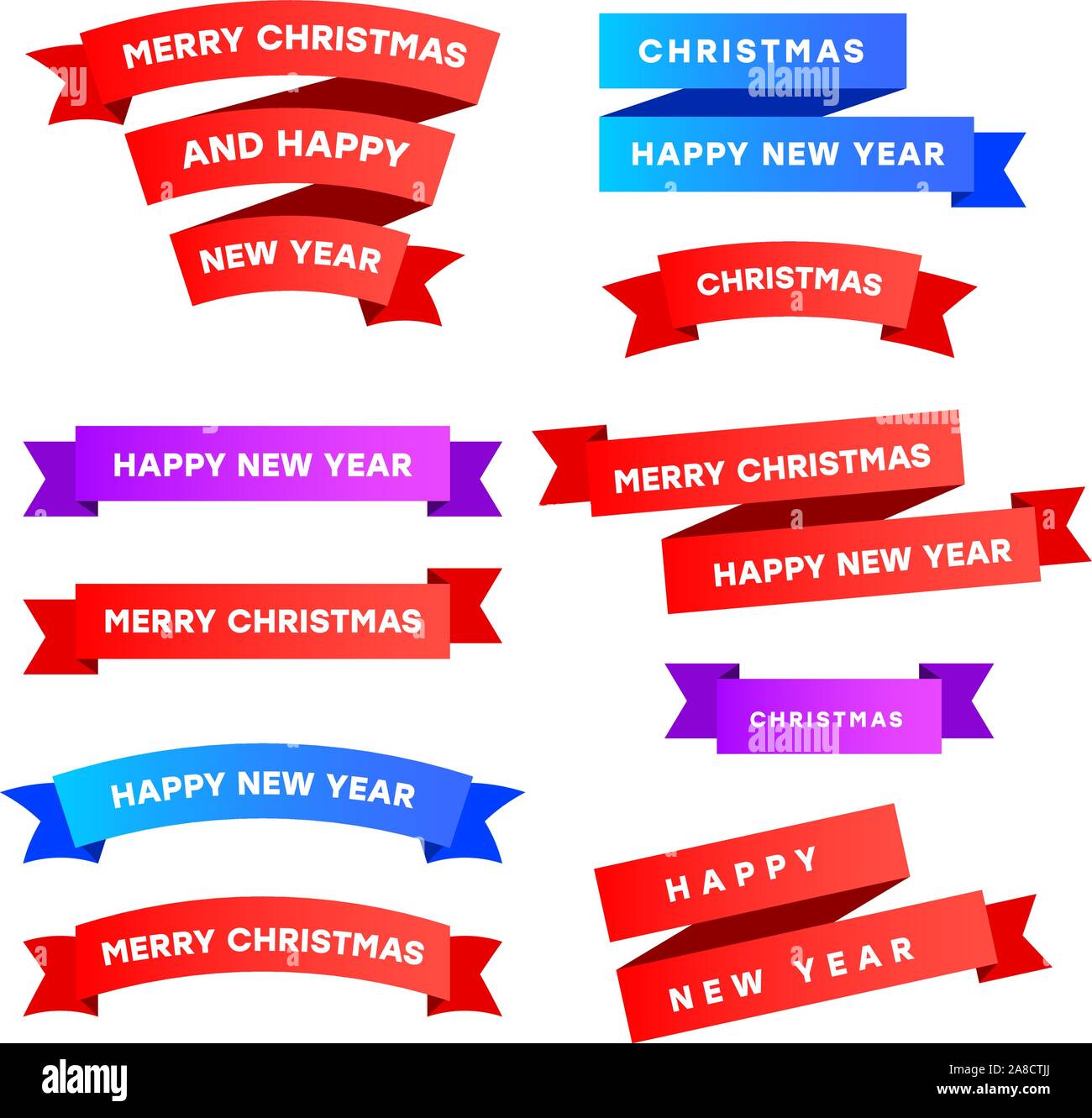 Editable Merry Christmas and Happy New Year multicolored modern set of ...