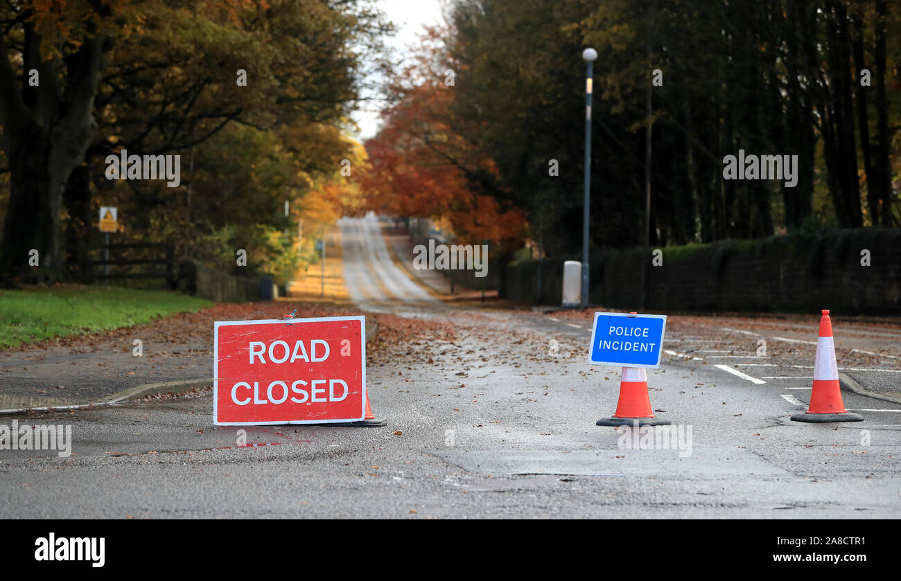 Road closures near to Bank End Close, Mansfield, after a mudslide forced the evacuation of residents. Stock Photo