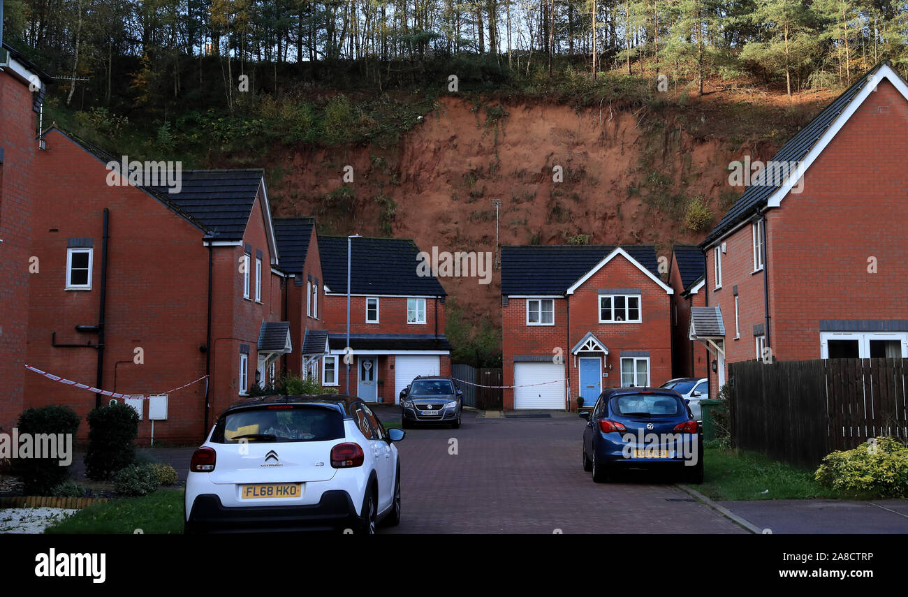 A general view of the mudslide which has forced the evacuation of residents along Bank End Close, Mansfield. Stock Photo