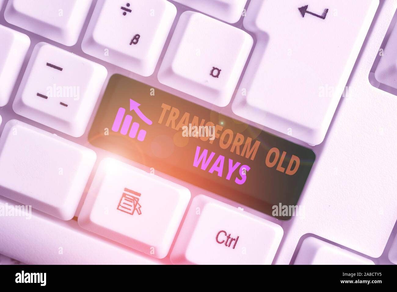 Writing note showing Transform Old Ways. Business concept for replace